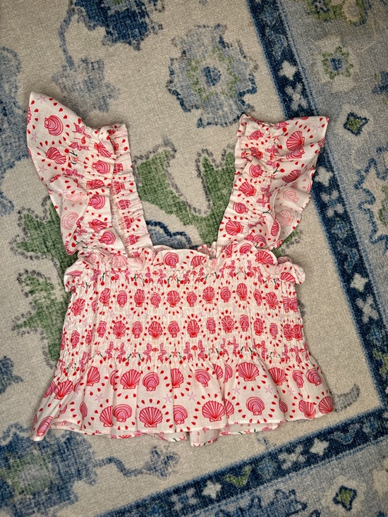 Hill House Tops - Hill House Pink Shell-Print Ruffled Crop Top